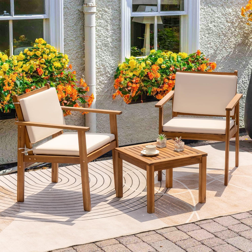 Greesum 3Pcs Acacia Wood Bistro Sofa Set