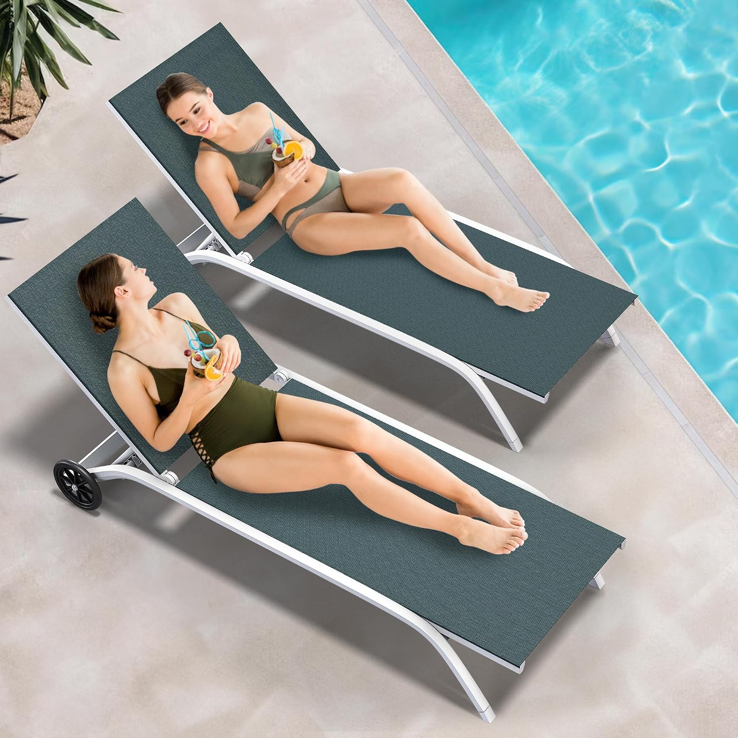 2 Wheeled Aluminum Chaise Lounges