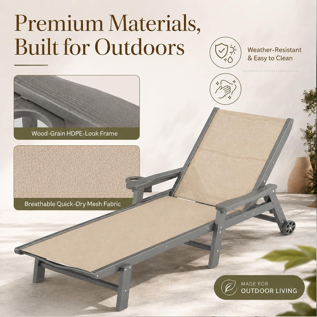2 Wheeled HDPE Pool Chaise Lounges