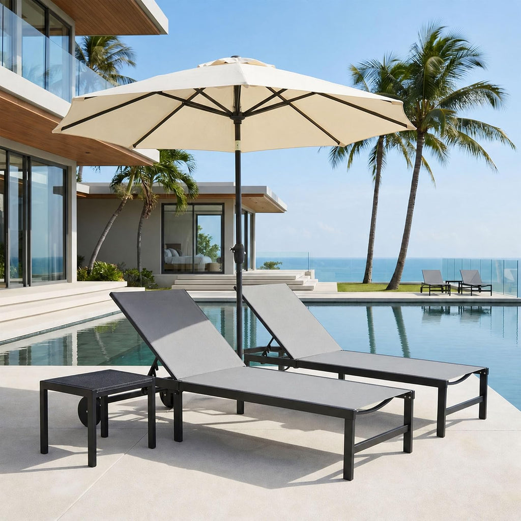 2 Wheeled Aluminum Chaise Lounges Set
