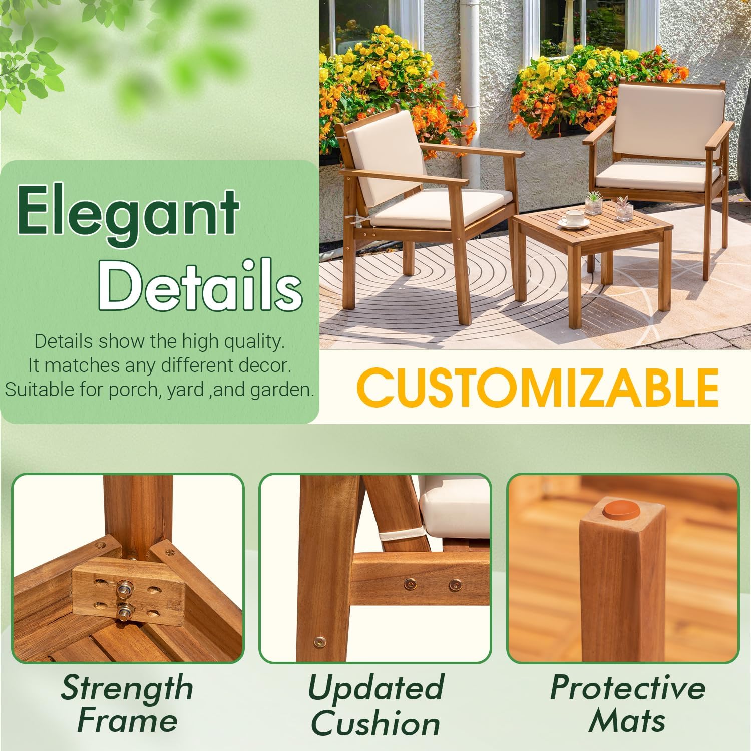 Greesum 3Pcs Acacia Wood Bistro Sofa Set