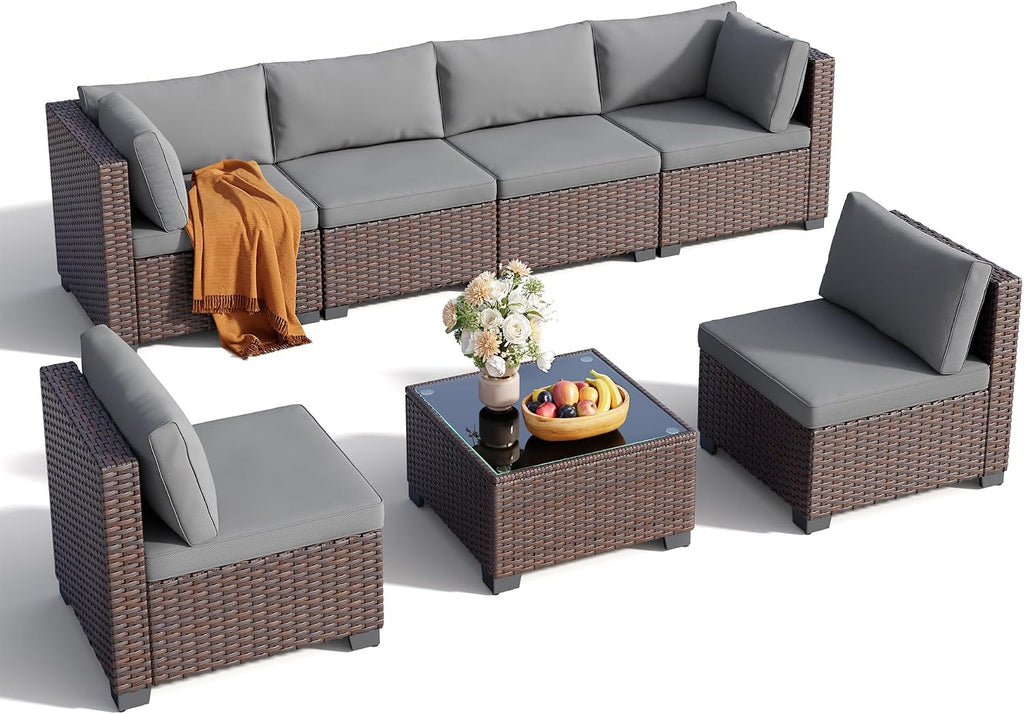 Qsun 7 Pieces PE Rattan Patio Sectional Sofa Set