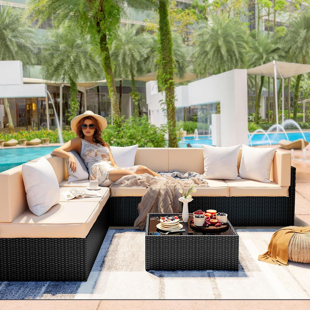 Pamapic 7 Pieces Wicker Patio Sectional Sofa Set