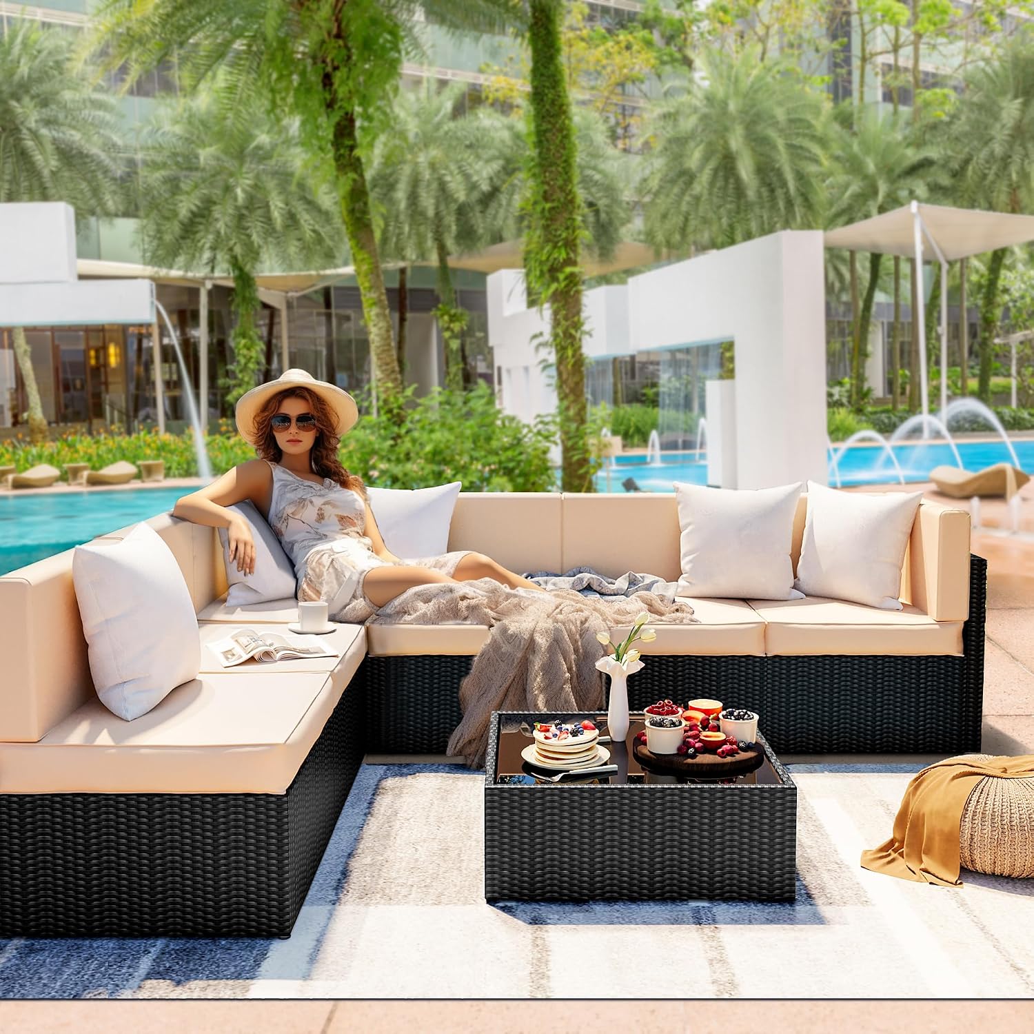 Pamapic 7 Pieces Wicker Patio Sectional Sofa Set