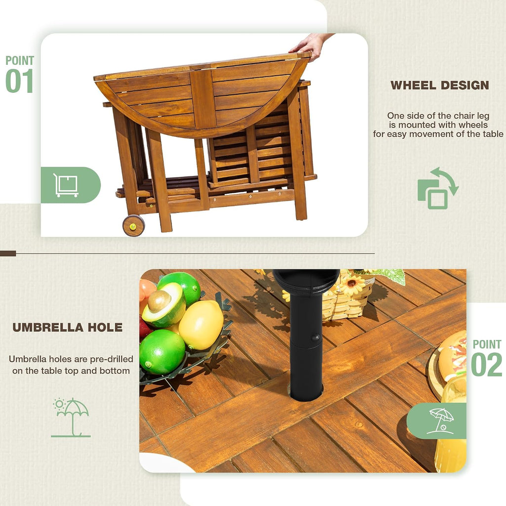 5pc Acacia Wood Patio Dining Set