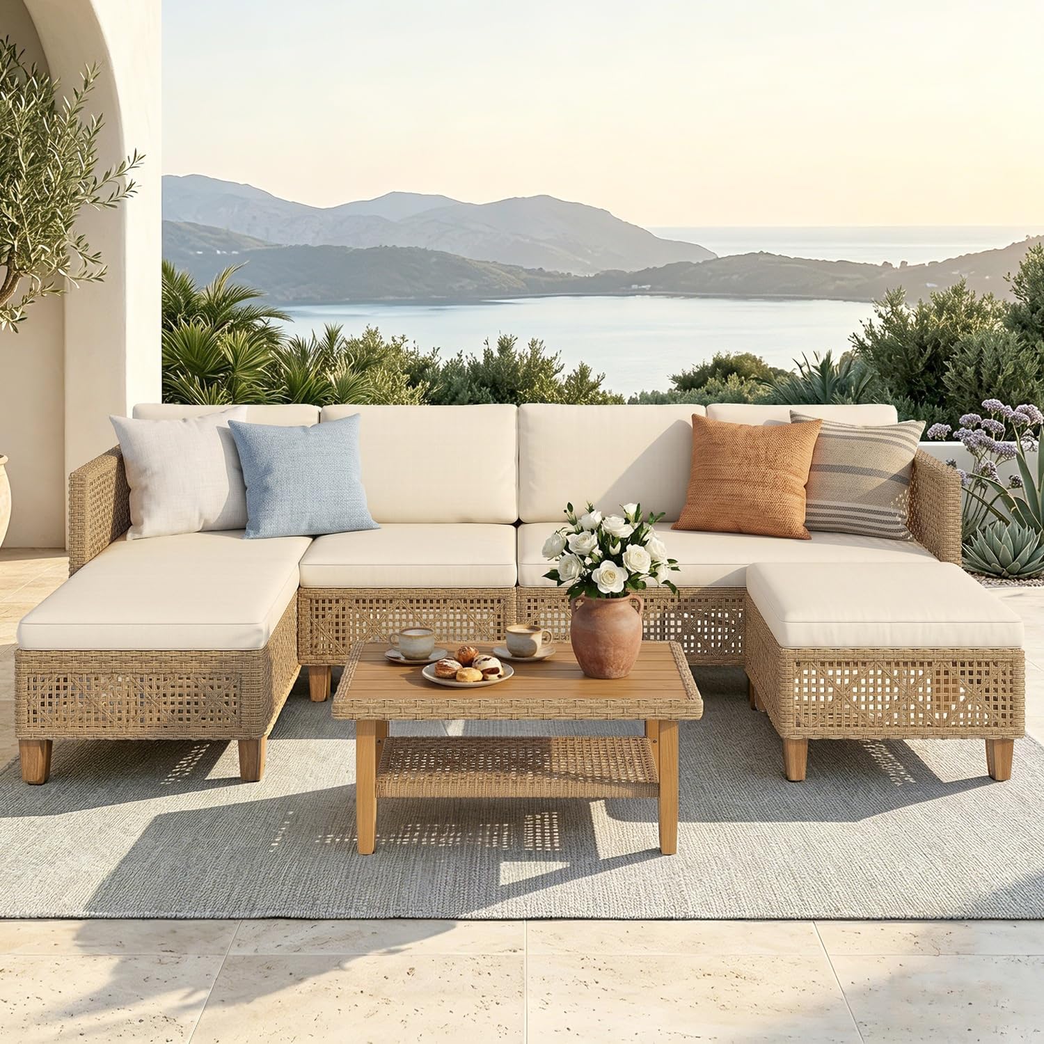5-Piece Wicker Patio Sectional Sofa Set