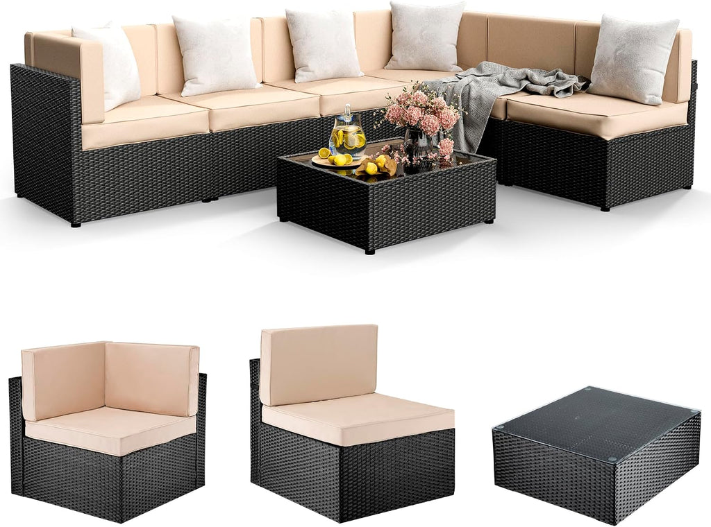 Pamapic 7 Pieces Wicker Patio Sectional Sofa Set