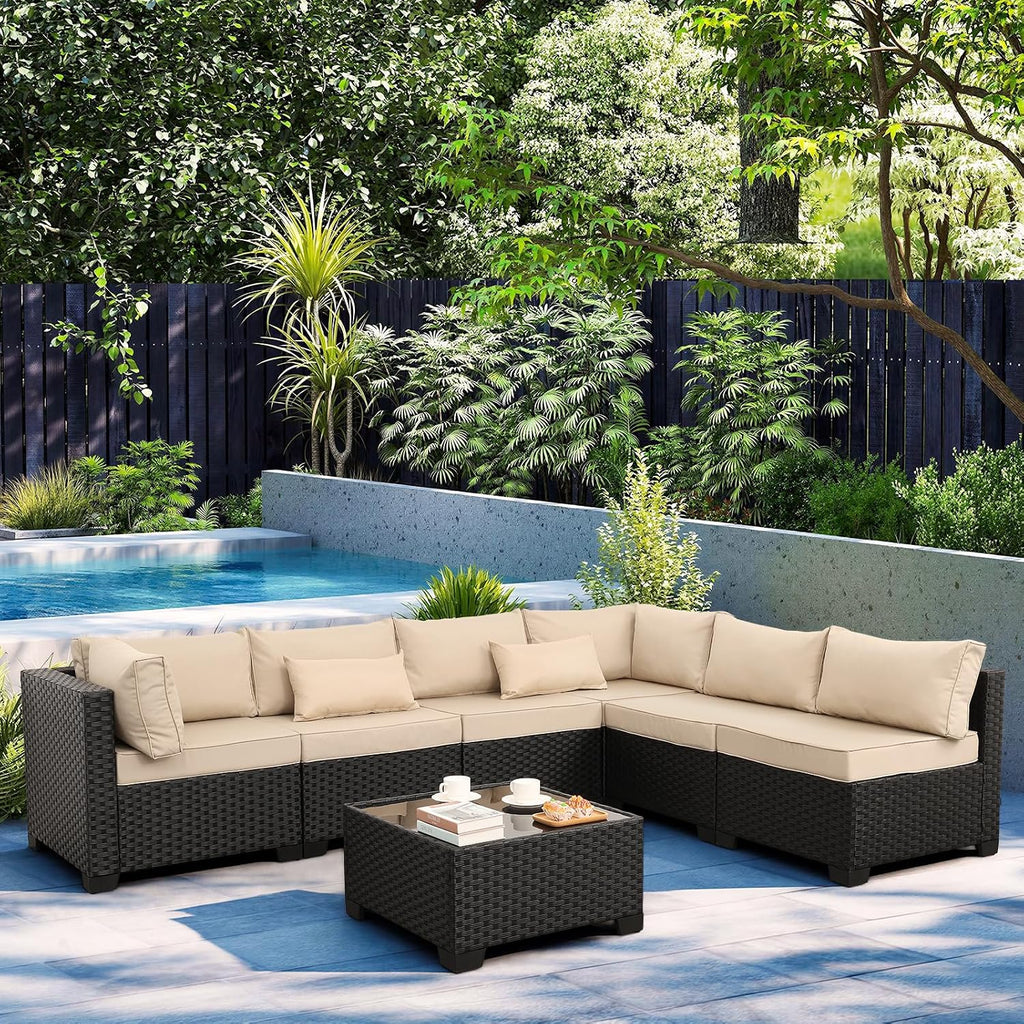 Lviden 7 Pieces PE Wicker Patio Sofa Set