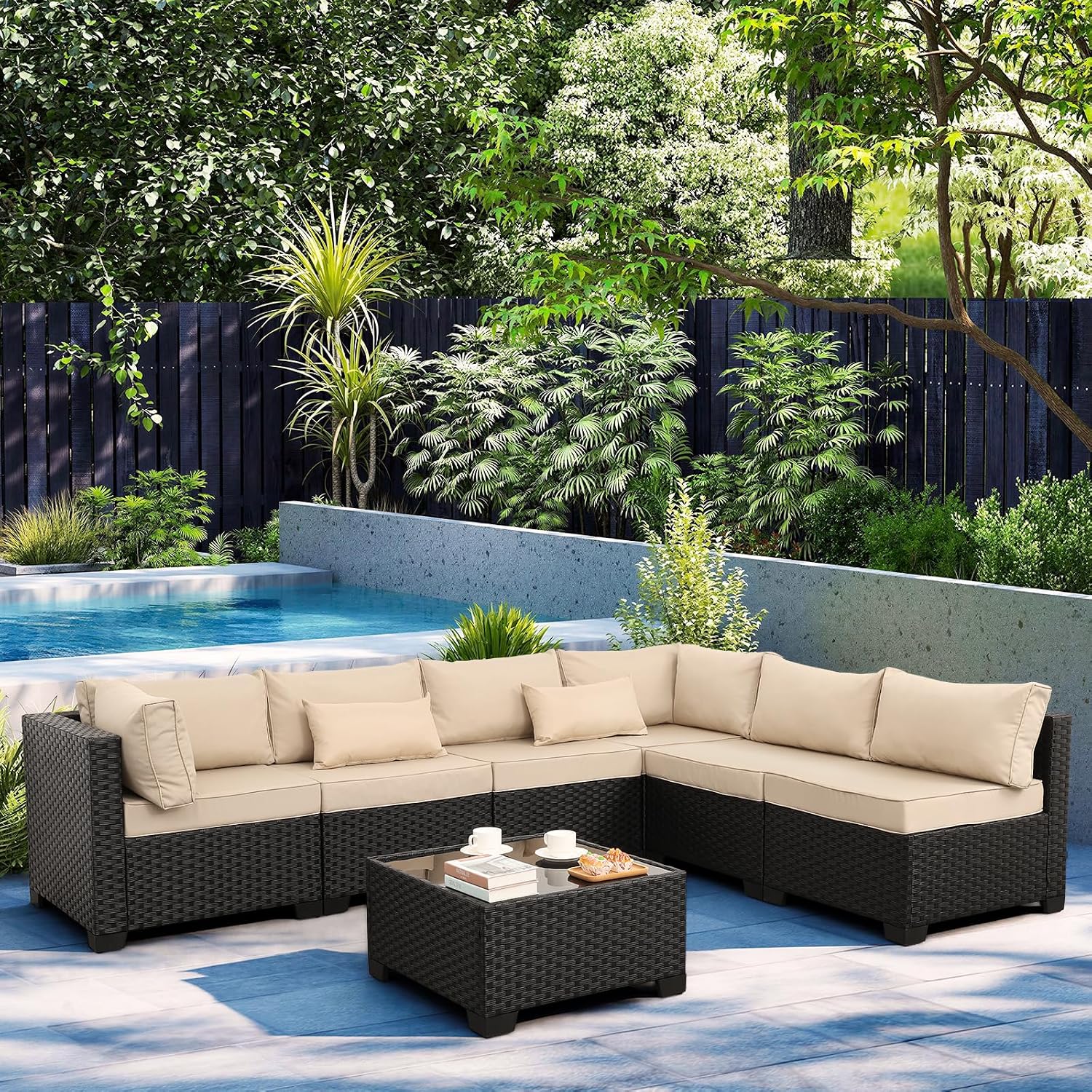 Lviden 7 Pieces PE Wicker Patio Sofa Set