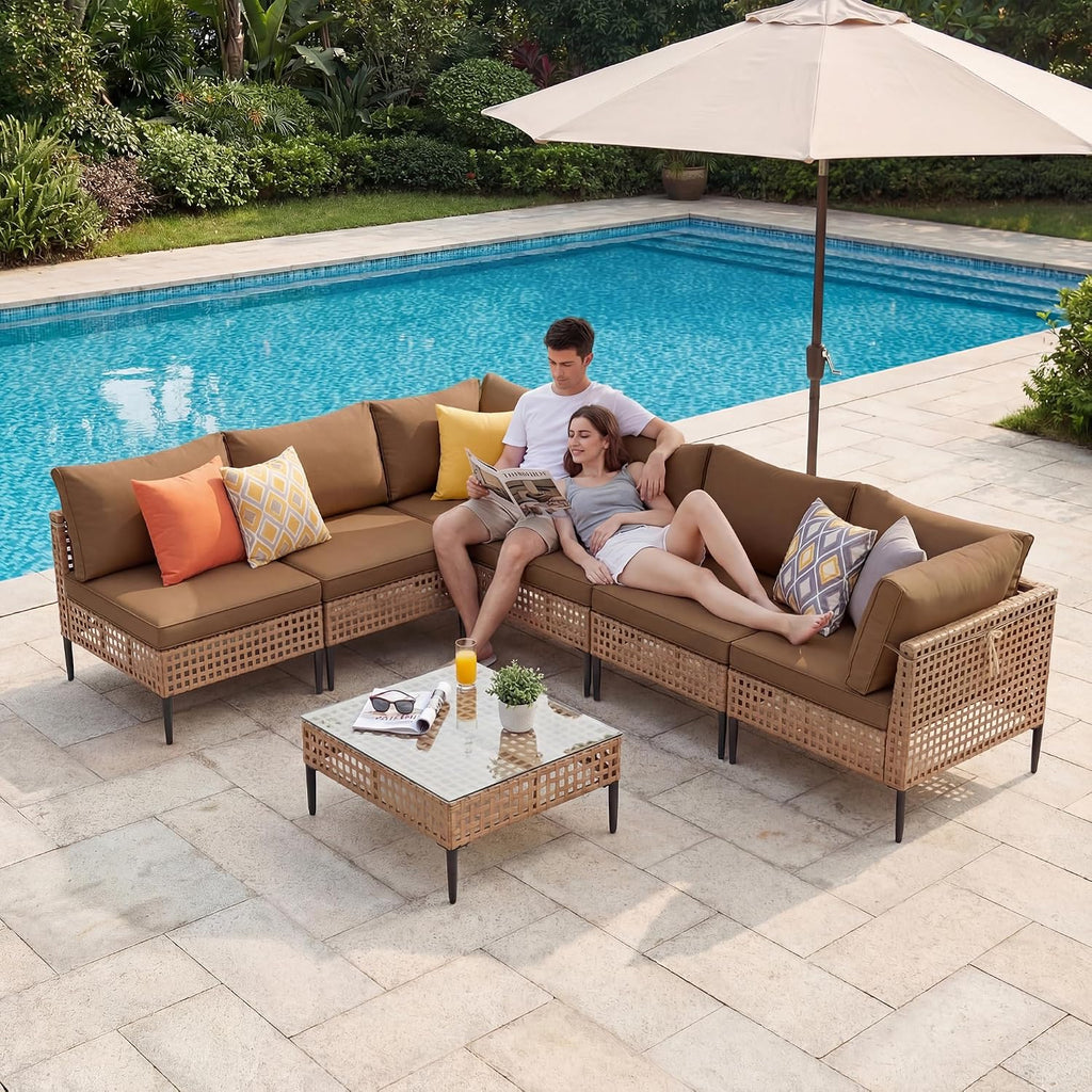 7PCS Modular Rattan Sectional Sofa Set
