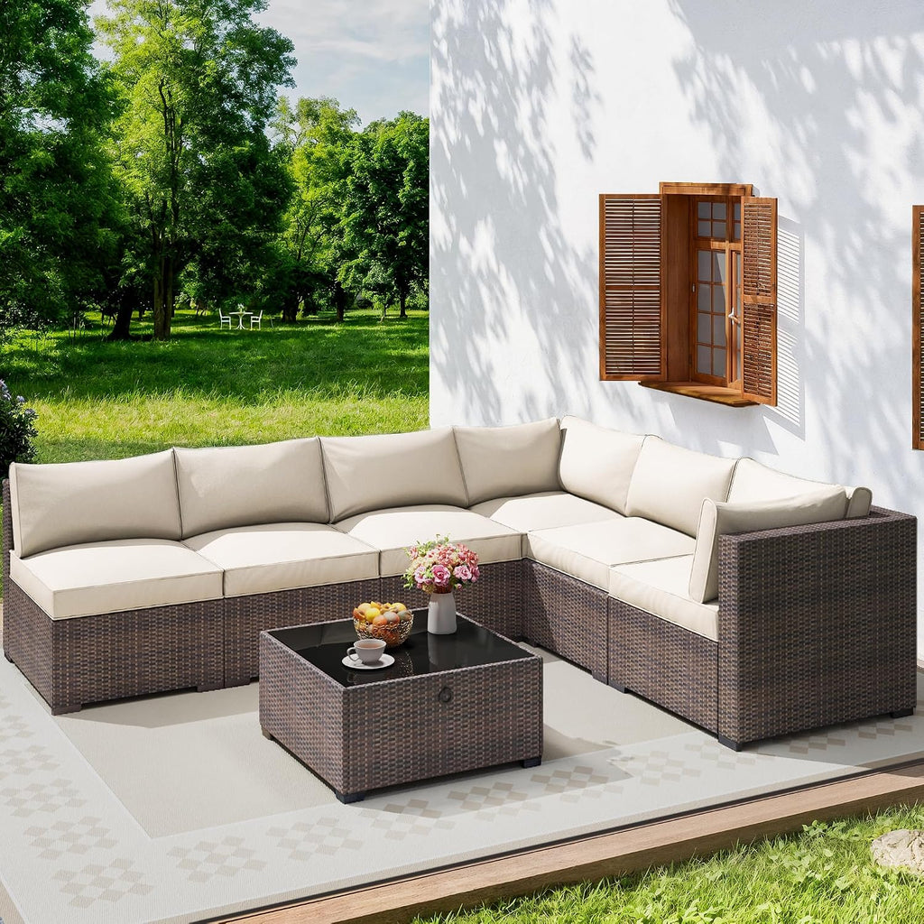 7 Piece Modular Rattan Patio Sectional Sofa Set