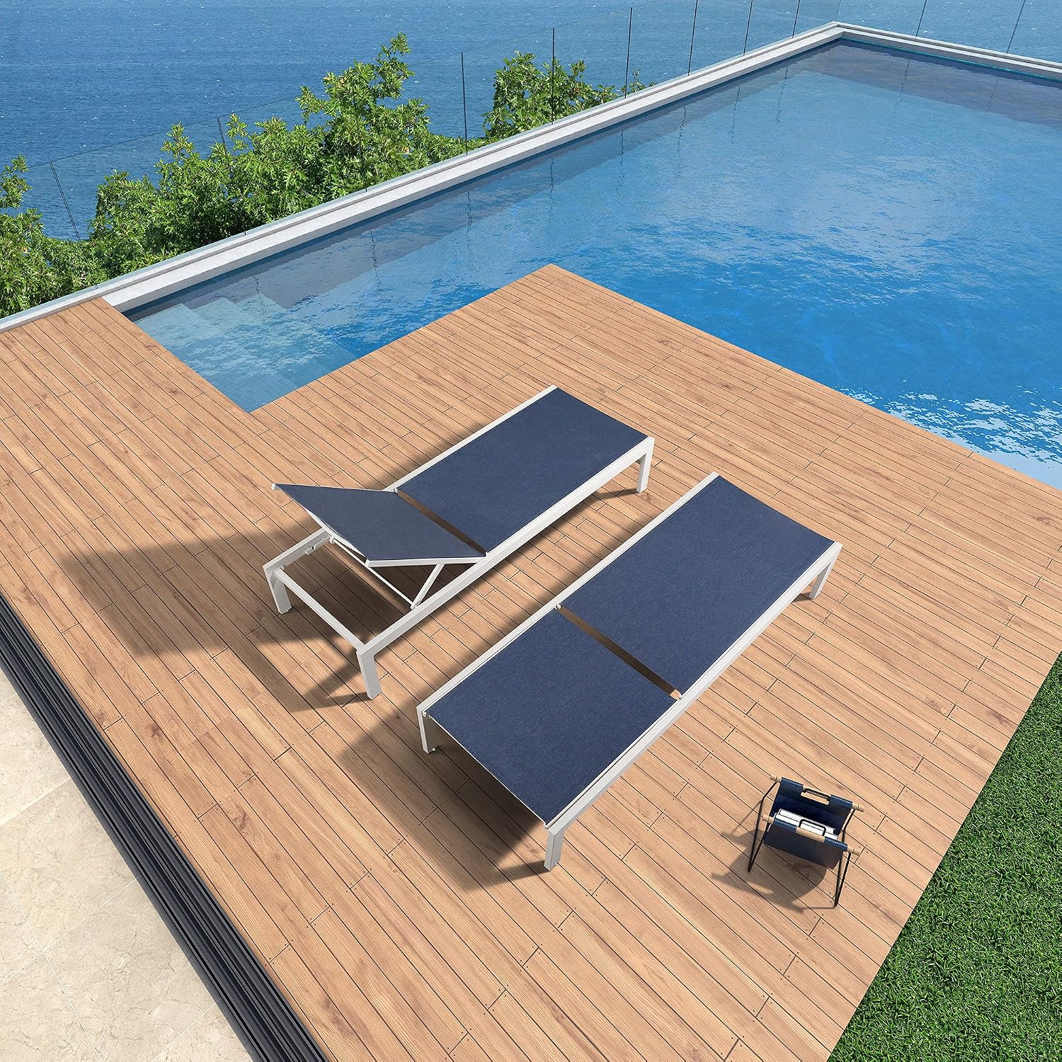 2 Aluminum Wheeled Patio Chaise Lounges