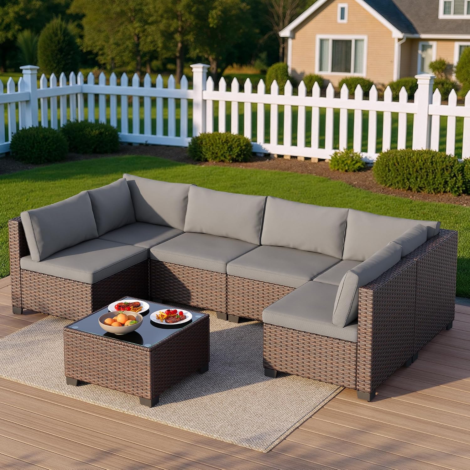 Qsun 7 Pieces PE Rattan Patio Sectional Sofa Set