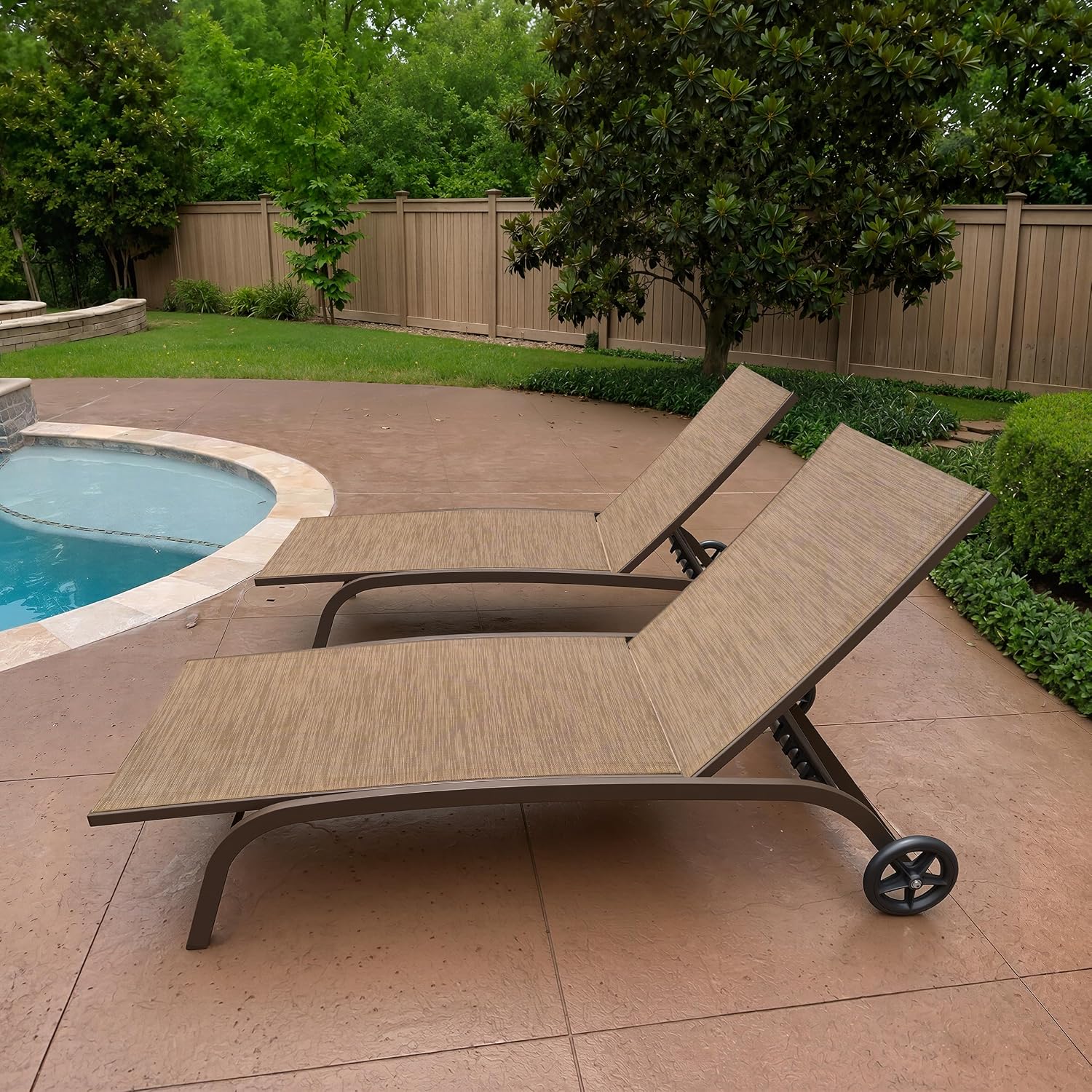 2 Wheeled Adjustable Aluminum Chaise Lounges