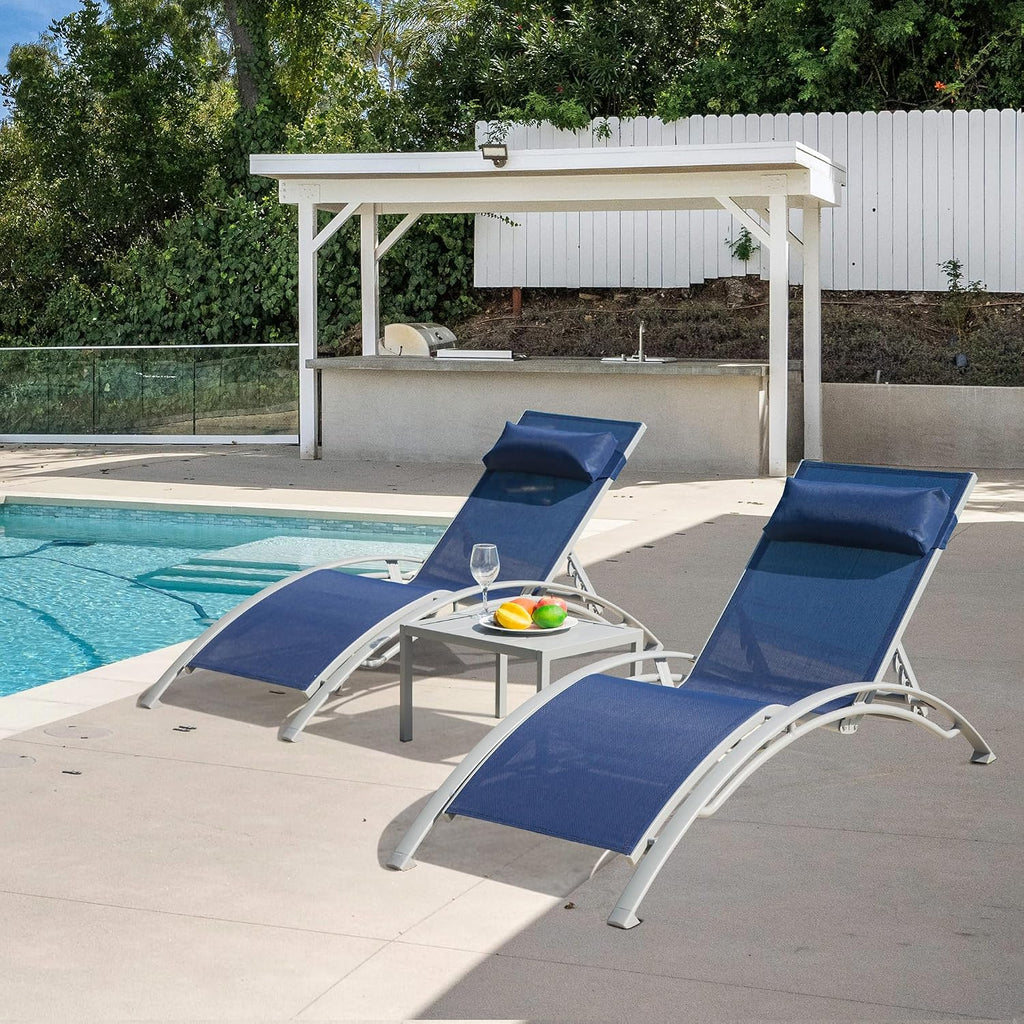 3 Aluminum Adjustable Chaise Lounges Set