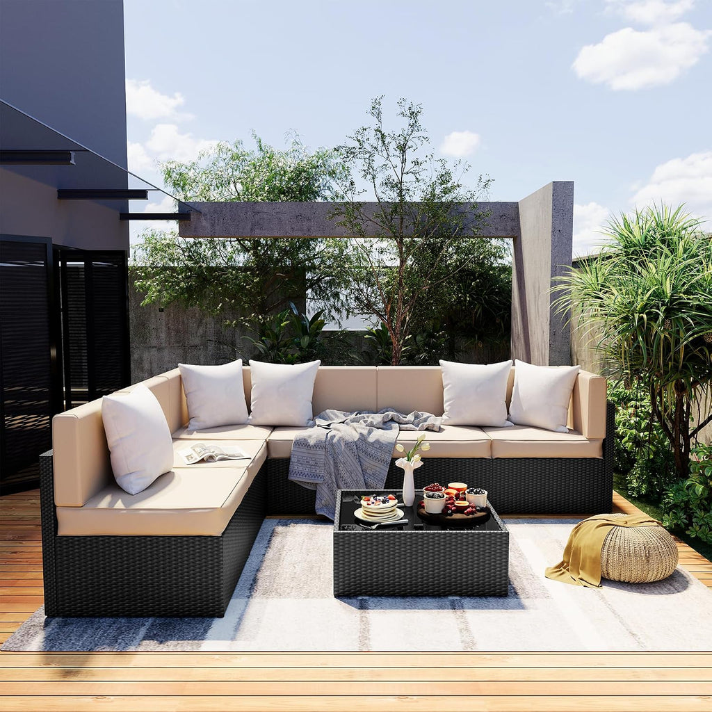 Pamapic 7 Pieces Wicker Patio Sectional Sofa Set