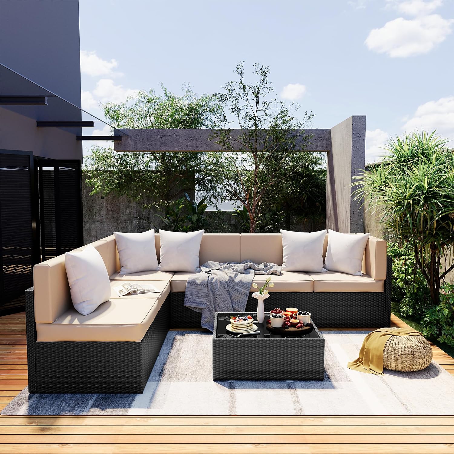 Pamapic 7 Pieces Wicker Patio Sectional Sofa Set