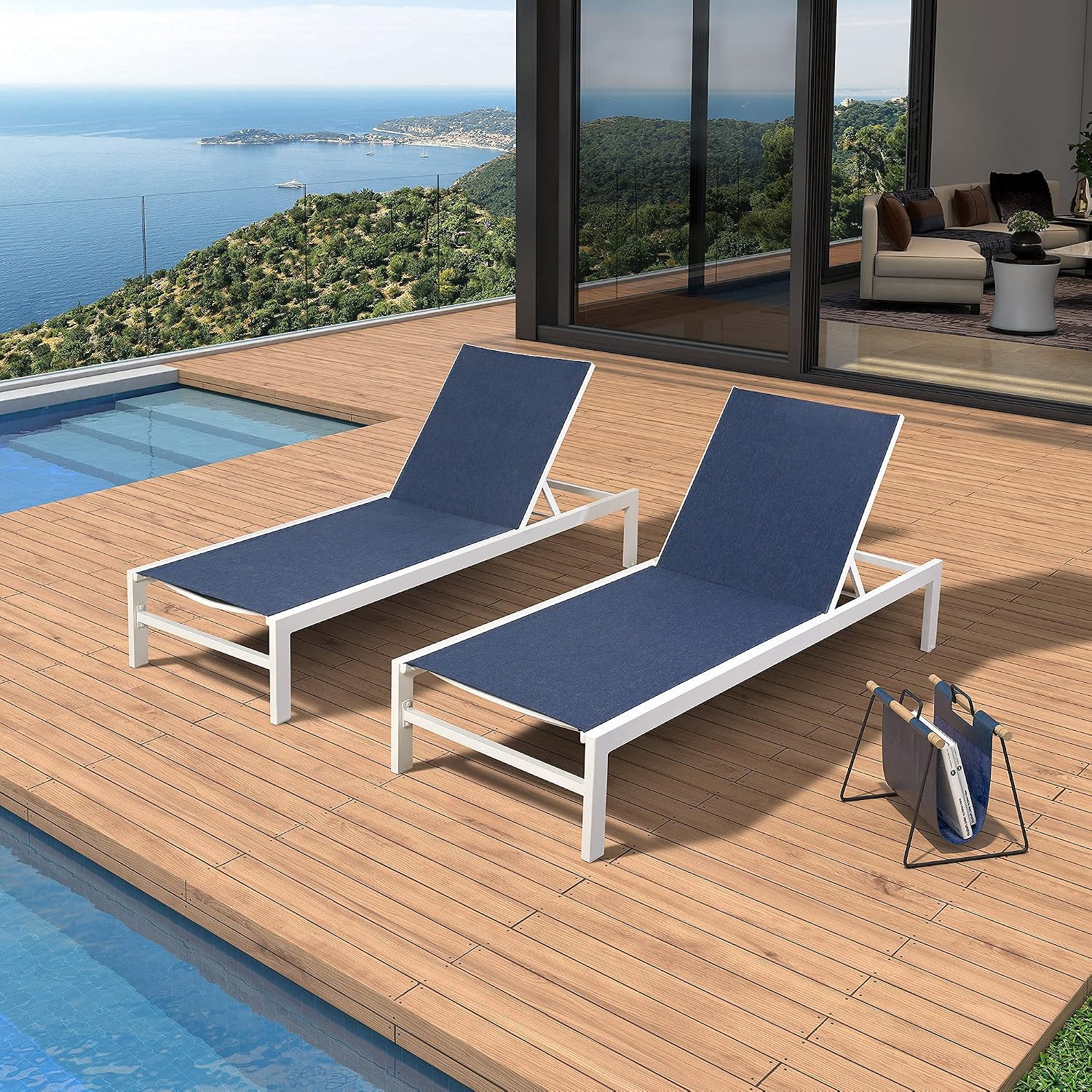2 Aluminum Wheeled Patio Chaise Lounges
