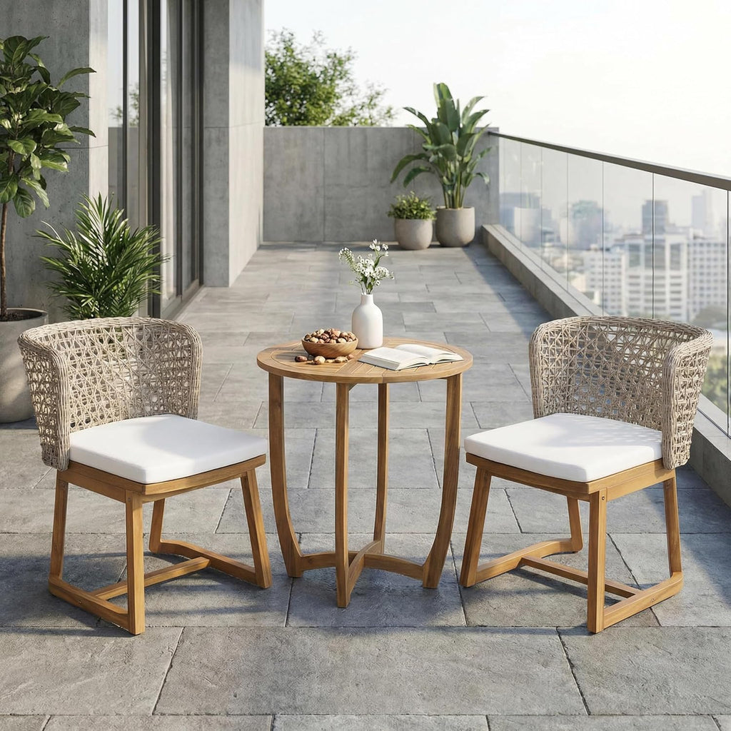 3pc Acacia Wicker Patio Bistro Set