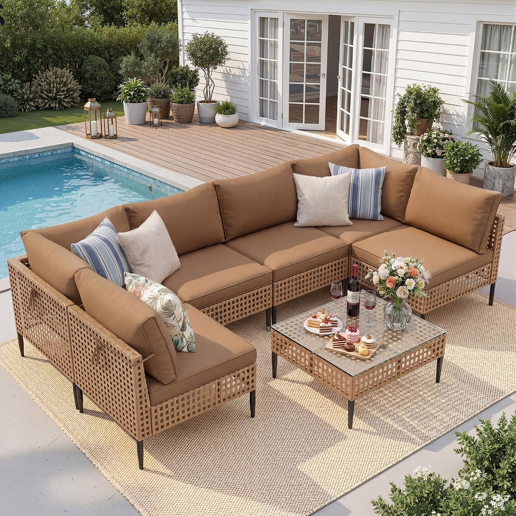 7PCS Modular Rattan Sectional Sofa Set