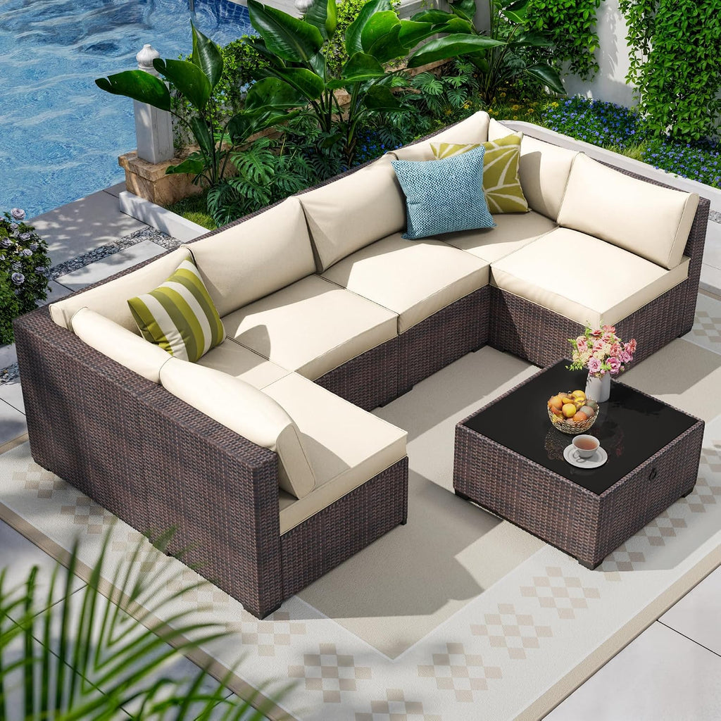 7 Piece Modular Rattan Patio Sectional Sofa Set