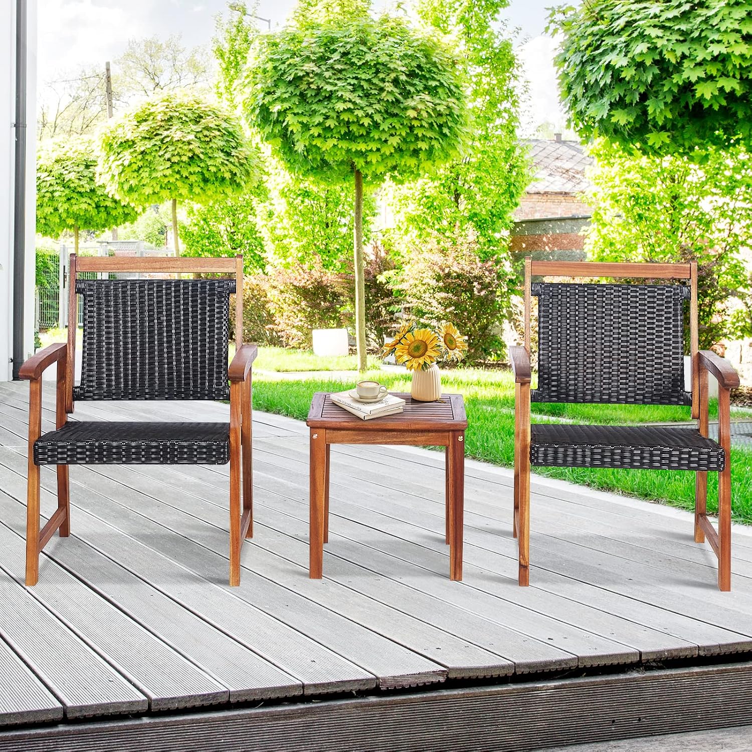 3pc Acacia Rattan Patio Bistro Set