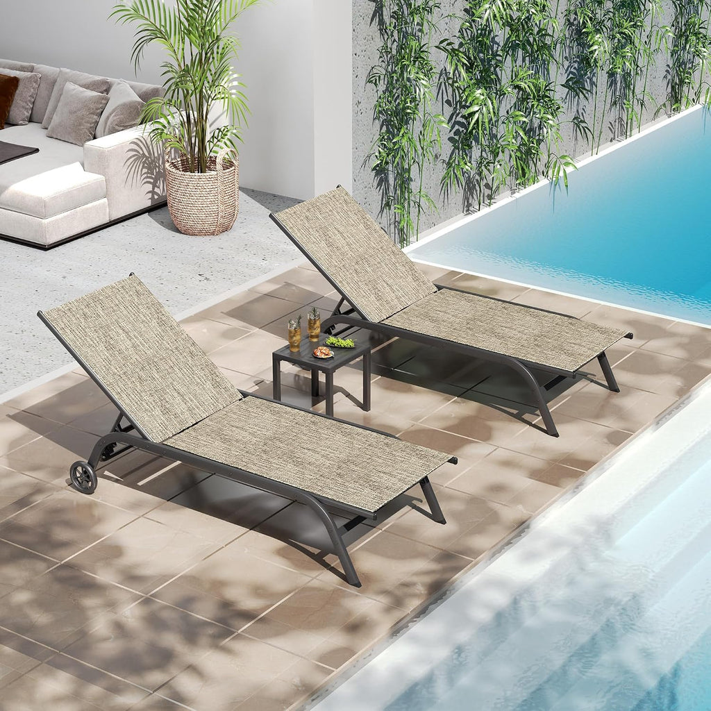 2 Wheeled Aluminum Chaise Lounges Set