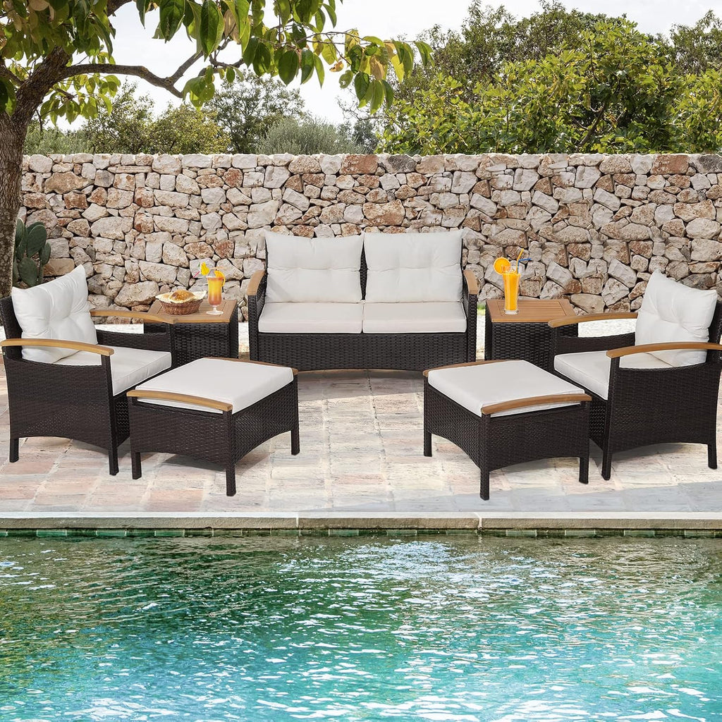 Tangkula 7 Pieces Rattan Patio Sofa Set