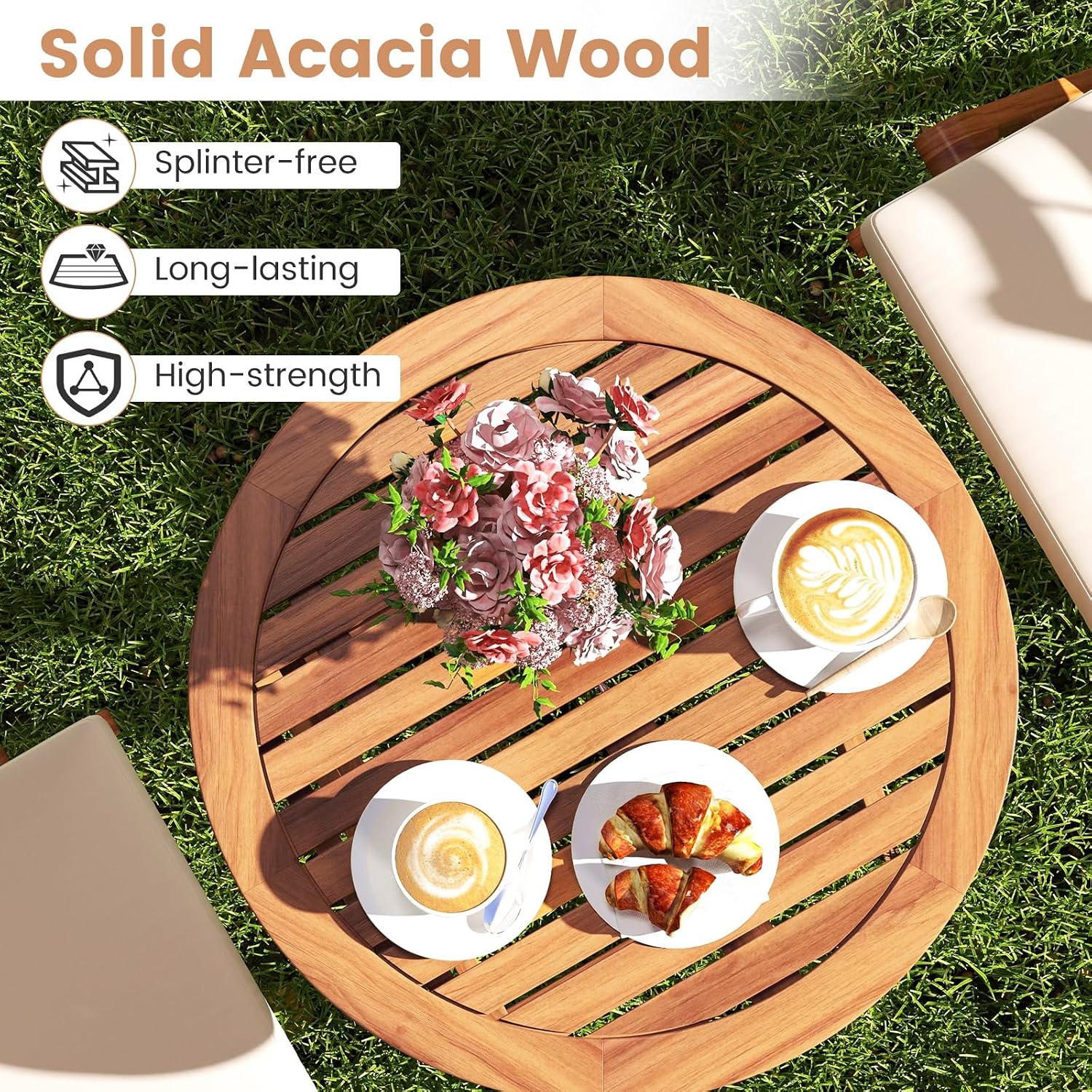 3Pcs Acacia Wood Patio Bistro Set