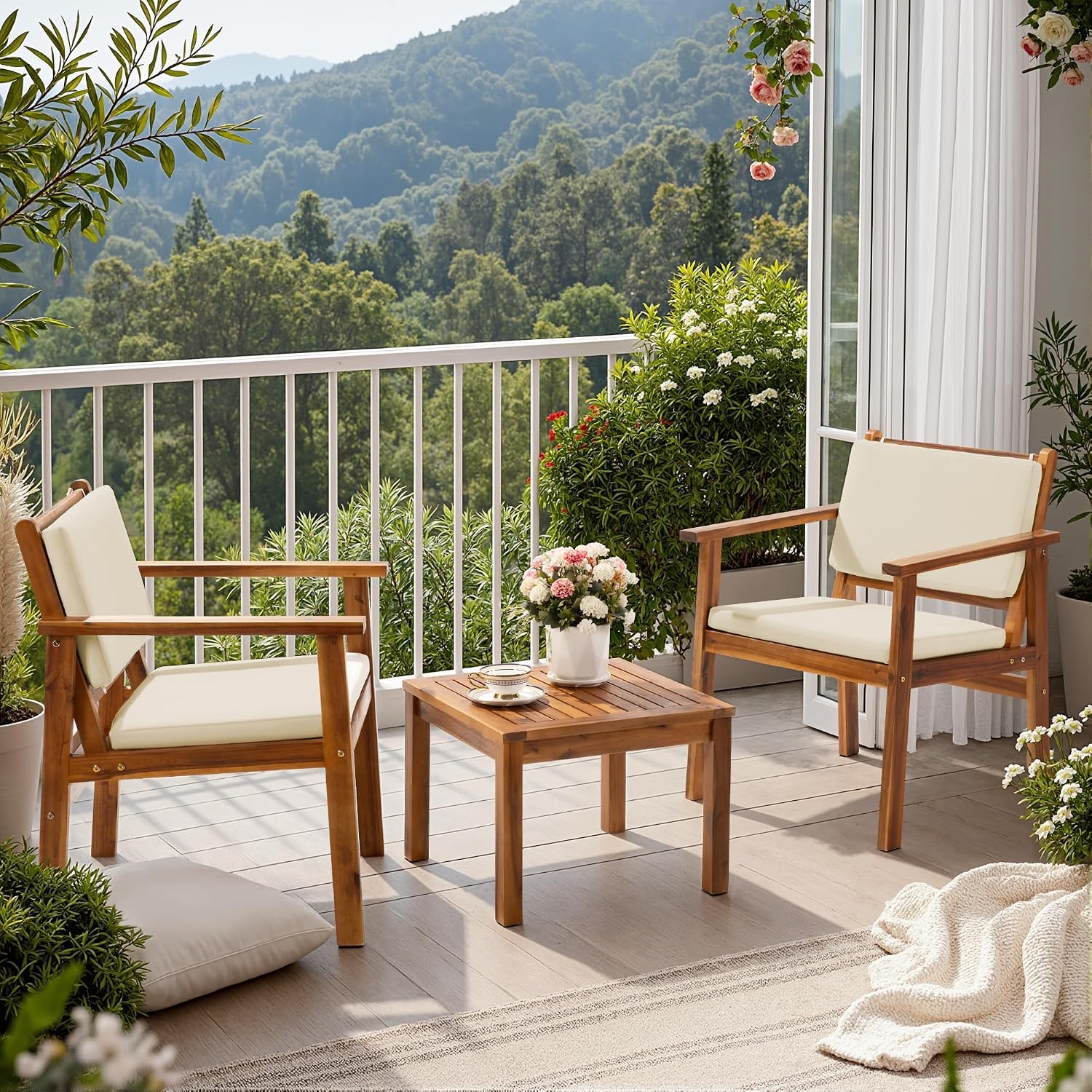 3pc Acacia Wood Patio Conversation Set