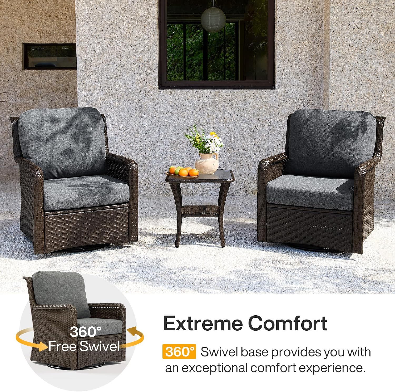3-Piece Swivel Wicker Conversation Set