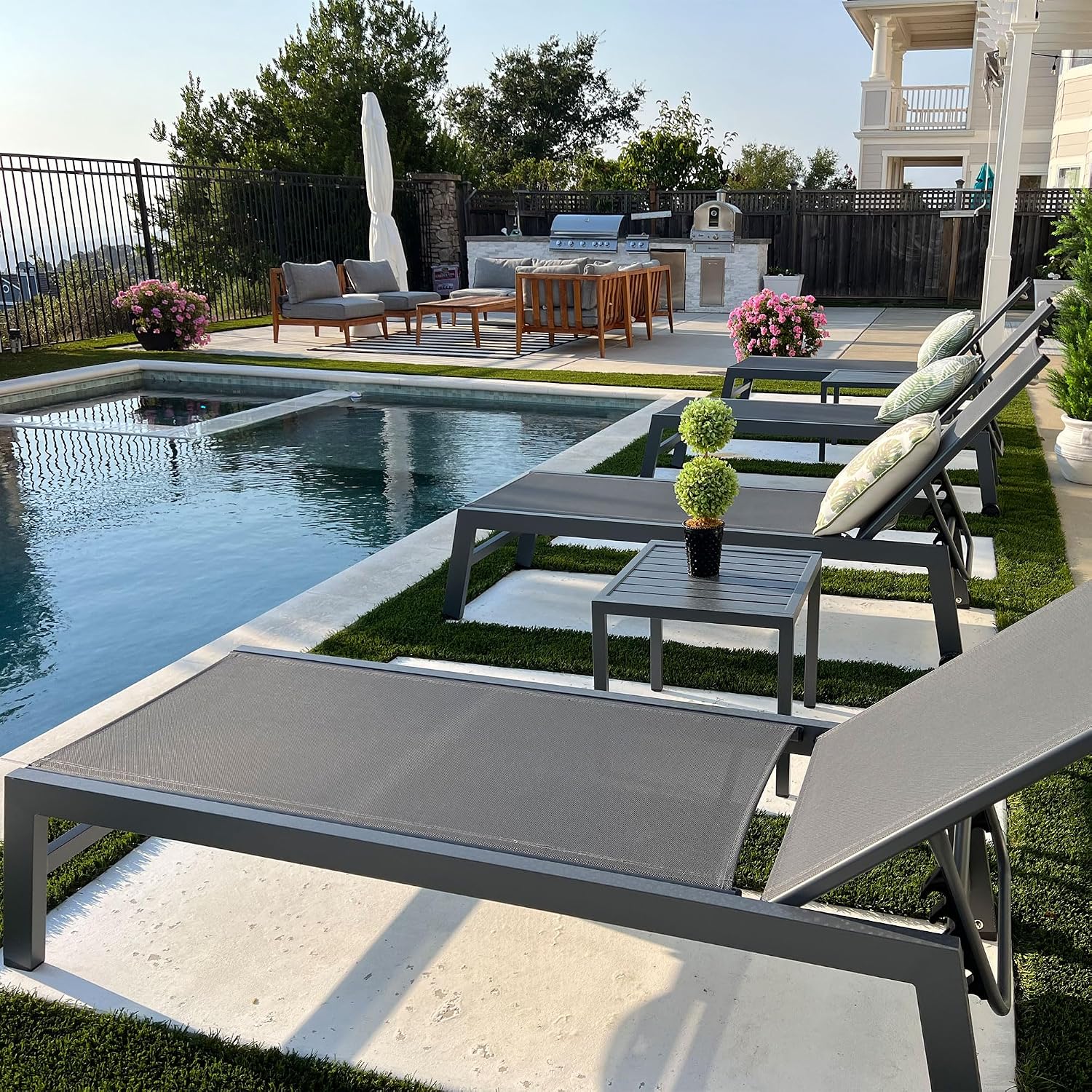 2 Wheeled Aluminum Chaise Lounges Set