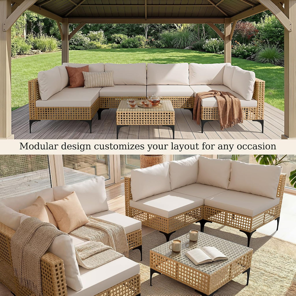 7-Piece PE Rattan Patio Sectional Sofa Set